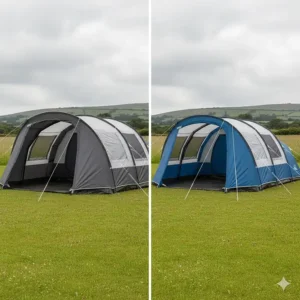 A side-by-side comparison showing thick inflatable structural beams versus traditional thin fiberglass poles.