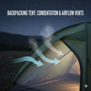 Close-up diagram of flysheet vents on a 2 person backpacking tent designed to reduce condensation.