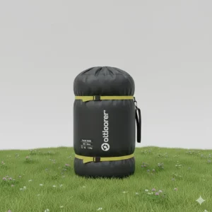 A tunnel tent packed down into a compact carry bag showing dimensions and weight for easy transport.