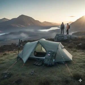 Two-person Vango backpacking tent designed for Duke of Edinburgh hikers and wild camping in the Scottish Highlands.