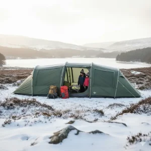 A large four-berth winter camping tent suitable for family trips during the colder British months.