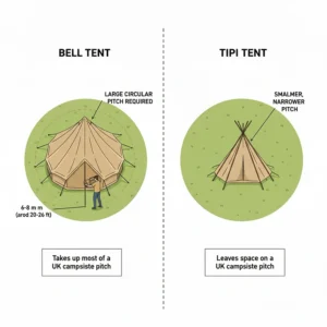 Top-down view showing the footprint of both tents to help with UK campsite pitch bookings.