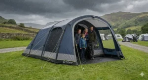 A sustainable packaging box made of recycled cardboard, sitting on a doorstep with a small sprig of dried lavender placed on top for a premium feel.