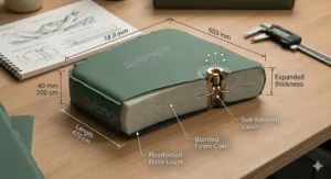 Illustration showing the precise dimensions in millimetres and centimetres of a single camping mattress for a tent to ensure a perfect fit in standard UK 2-man tents.