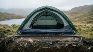Cross-section showing how a heavy duty tent footprint provides an extra layer of insulation against cold British soil.
