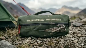 A heavy-duty storage bag used to carry sharp and muddy rock pegs after a weekend under canvas.