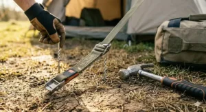 A lightweight rubber mallet ideal for securing tent pegs on soft grass pitches during weekend family camping trips.