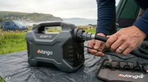 Set of universal nozzle attachments included with the best air tent pump for different valve types.