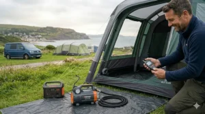 The best air tent pump connected to a 12V vehicle power socket for convenient outdoor use