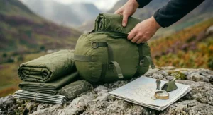 A detailed view of adjustable compression straps and an air-release valve on a premium tent storage bag.