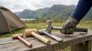 A comparison of different mallet weights and types, helping you choose the right balance for your camping trip.