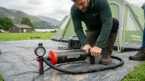 A robust manual air pump designed for heavy-duty use in various outdoor conditions across the UK.