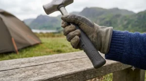 Detailed shot of an ergonomic mallet handle, designed for a comfortable, non-slip grip in wet British weather.