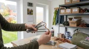 A detailed view of hands checking the integrity of a clear plastic tent clip.