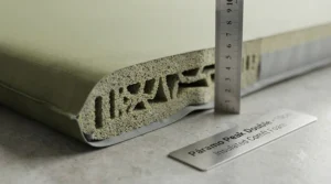 Cross-section view showing the insulation foam depth of a thick self-inflating mat designed for ultimate warmth on British campsites.