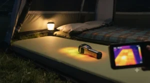 A packed double self-inflating mat rolled tightly into its stuff sack, showing its compact size for car camping and festivals.