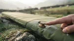 A side-by-side comparison showing a rolled lightweight self-inflating mat next to a standard foam sleeping pad for scale.