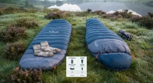 Comparison guide showing envelope and mummy styles of summer sleeping bags for camping preferences.