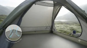 Packing a dry anti-condensation tent into its storage bag after a weekend camping trip.