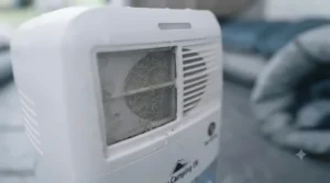 Demonstration of preventing damp and mould in a tent using a small portable dehumidifier.
