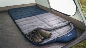 Interior view of a rectangular sleeping bag showing extra legroom and space for movement.