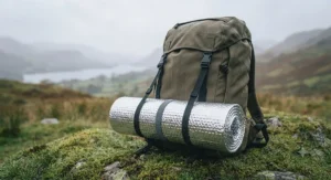 A visual comparison showing different sizes and cuts of reflective ground insulation rolls suitable for various tent footprints.