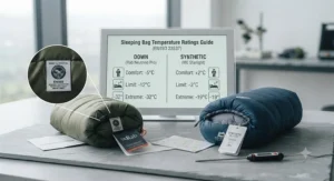 Temperature rating guide explaining comfort limits for UK winter and summer camping.
