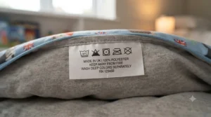 Machine-washable fabric detail of a durable character sleeping bag for kids.