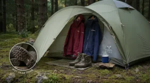 A waterproof groundsheet footprint laid underneath an anti-condensation tent to block ground moisture.