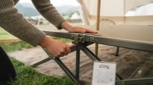Step-by-step assembly of a lightweight raised camp bed for outdoor comfort.
