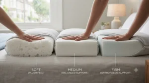Three memory foam pillows graded by firmness to help shoppers choose the right support level.