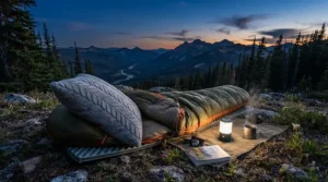 An oversized compressible pillow for car camping providing extra head support for a relaxing night under the stars.